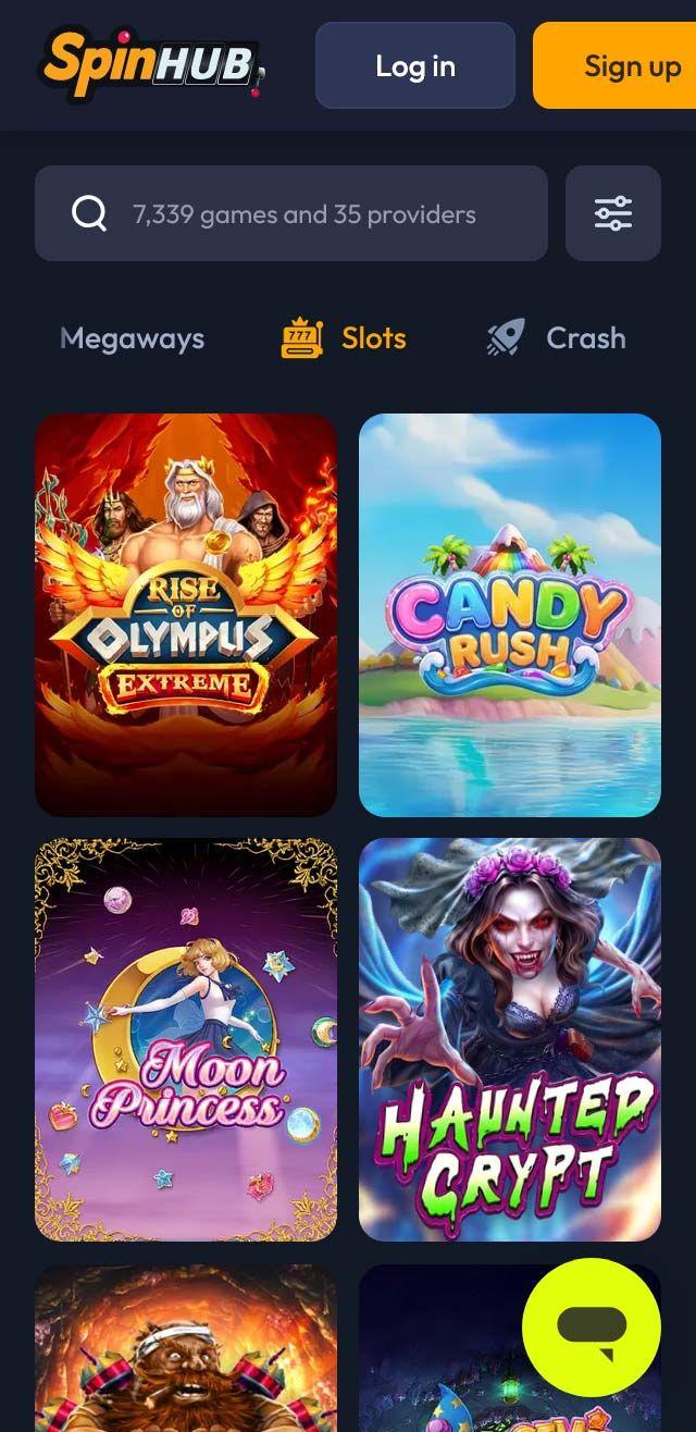 Original Spin Hub mobile game catalogue screenshot